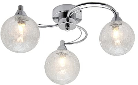 Long Life Lamp Company Modern Chrome 3 Way Ceiling Light Glass Globe Shades, Semi Flush Mount Ceiling Light H3060-F, 3 x G9 5w Included