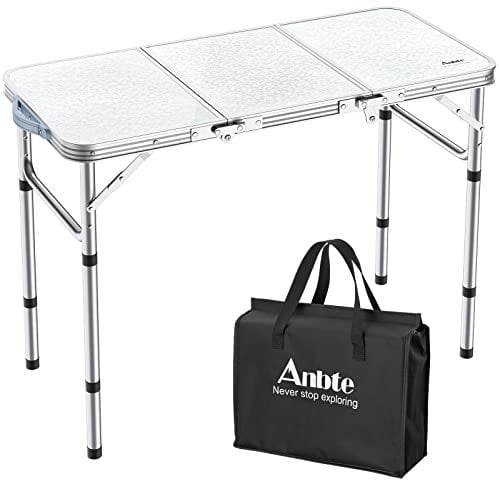 Anbte Campingtisch Klapptisch Aluminium 88x40cm (LxB) mit 3 Verstellbare Höhe Tragbar Picknicktisch mit Aufbewahrungsnetz Gartentisch Koffertisch für Camping Party (Weiß)