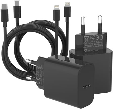 ZNBTCY 2er-Pack Schnellladegerät mit Lightning Ladekabel 2M, iPhone Netzteil, Schnellladekabel, Ladeadapter, 25W USB C Ladegerät und Schnellladekabel für iPhone 14/13/12/11/Pro/XR/XS/X/8 iPad(schwarz)