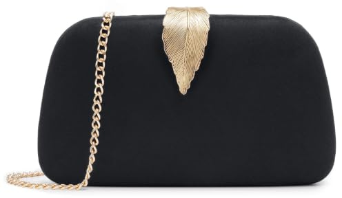 Milisente Clutch Bags For Women Suede Party Evening Bag Bridal Handbag | Gold Metal Hardware, Leaf Clasp, Long Chain Strap, Wedding Gift, Formal Dinner