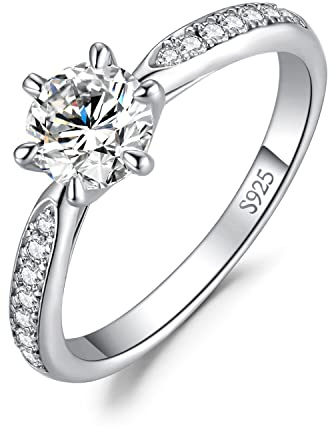 JewelryPalace 0.5-3ct Classique Moissanite Bague Taille Rond Solitaire Pierre Argent Massif 925 Femme, Plaqué Or Jaune Plaqué Or Rose Bague Diamant Simulé Fiançailles Mariage, Ensemble Bijoux Mariee