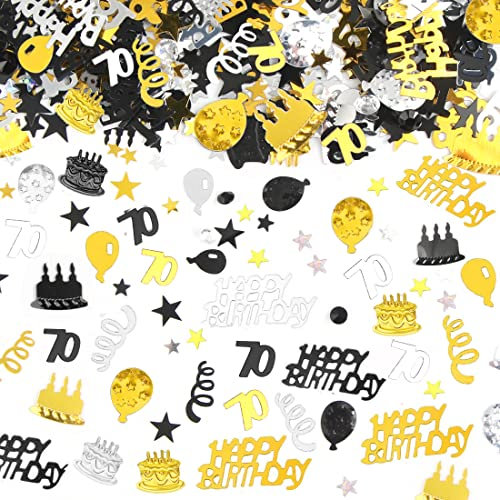 Konfetti happy birthday, 70. Geburtstag Deko Konfetti Gold Schwarz, Tischdeko 70 Geburtstag Mann, Streudeko 70. Geburtstag Schwarze Luftschlangen, Glitzer Konfetti Geburtstag Frau Mann