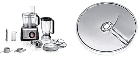 Bosch Kompakt-Küchenmaschine MultiTalent 8 MC812M814, vielseitig, XXL-Rührschüssel 3,9 L, Mixer 1,5 L, (fein/grob), schwarz/edelstahl & Asia-Gemüse-Scheibe MUZ45AG1, für feine Gemüsestreifen
