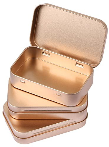 MIDELONG 3 Pack Metal Rectangular Hinged Tins Box with Lid Mini Portable Box Empty Craft Containers Small Storage Kit Home Outdoors Organizer for Soap Mint Cookie 3.8x2.4x0.8 inch, Rose Gold