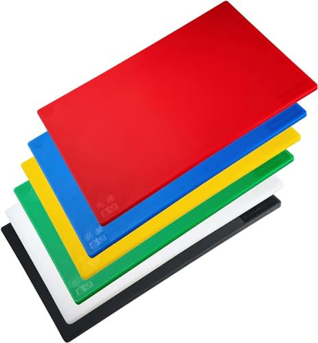 Schneidebrett Set aus Kunststoff Extra Groß – 6-teiliges Set – Farbcodierung nach HACCP – Profi Gastro Schneidebretter – Spülmaschinenfest, ca. 45 x 30 cm – FMprofessional