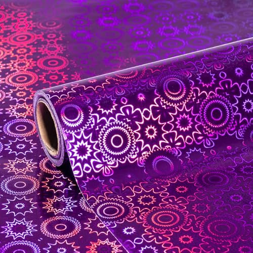 LeZakaa Violettes holografisches Geschenkpapier – Mini-Rolle – Spirograph-Druck für Halloween, Geburtstag, Urlaub – 44 cm x 32,8 Fuß (47,23 m²)