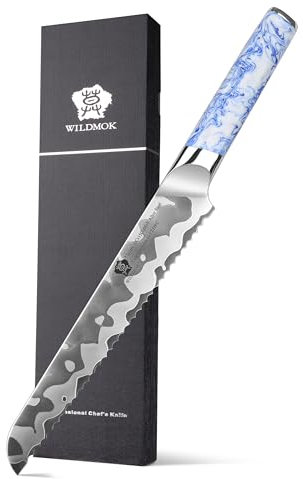 WILDMOK 23 cm hoher Kohlenstoffstahl-Messerschärfer mit ergonomischem blau-weißem Porzellanmuster Harzgriff - professioneller Abziehstahl für Küchenmesser