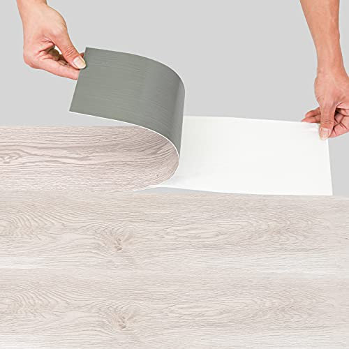 Sonnewelt PVC Bodenbelag Selbstklebend ca. 2 m² 14 Fliesen Vinylboden Rutschfest Wasserfest Bodenfliesen 91.5x15.2cm Laminat Dielen Vinyl-Fliesen für Fußbodenheizung White Oak