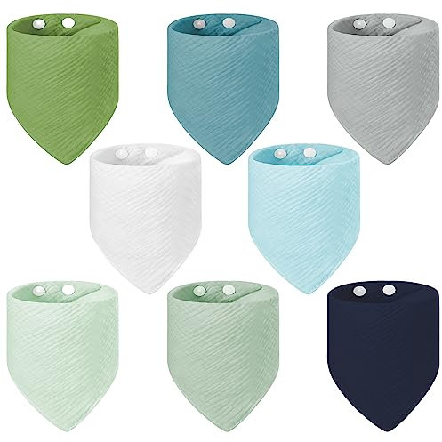 Vicloon Baby Bandana Dribble Bibs Drool Bibs, 8 Pack Baby Bandana Bibs with Adjustable Snaps, Baby Bandana Drool Bibs for Newborns Infants Boys Girls Teething Feeding - Blue/Green/Gray