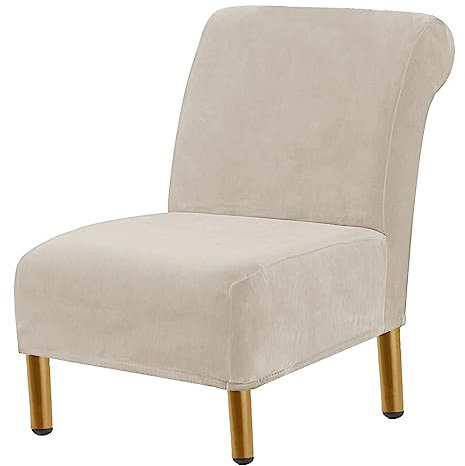 YOPOIY Samt Sessel Stuhlbezüge, Stuhlhussen Ohne Armlehnen Dehnung Abnehmbar Sesselbezug Möbelschutzbezüge Mit Elastischem Boden -Beige-one Size