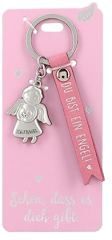 Depesche 11770-009 - Schutzengel Schlüsselanhänger aus Metall, Glücksbringer mit liebevoller Botschaft und Kunstlederband, Rosa