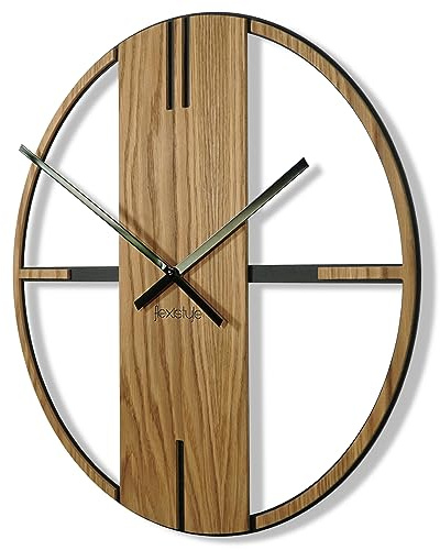 FLEXISTYLE Wanduhr groß aus Metall Unique für Wohnzimmer, Schlafzimmer, Büro, 50 cm Durchmesser, modernes Design ohne tickgeräusche (Schwarz/Weiss)