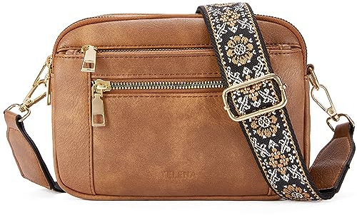 Telena Damen Crossbody Bag mit verstellbarem Farbigem Riemen, Damen Umhängetasche aus PU Leder, Schultertasche für Frauen