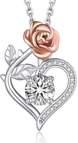 MomentWish Halskette Damen Silber, 1 Karat Moissanite Kette Rose Silber 925 Silberkette mit Anhänger Rosegold Schmuck Geschenk für Frauen Freundin Mama