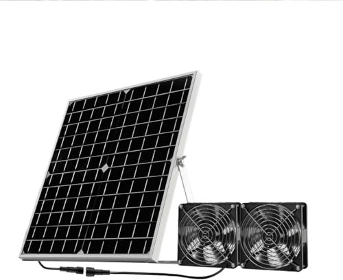 Solarventilator, 20 W Solarpanel + 2 Hochgeschwindigkeits-DC-Ventilator mit 2,5 m Kabel, Wandbelüftung und Kühlung für Gewächshaus, Hühnerstall, Schuppen, Dachboden usw