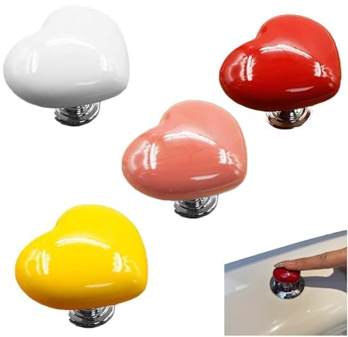 Fopytu 4 Pcs Toilet Flush Buttons Love Heart Shaped Toilet Tank Button Colorful Toilet Press Button Flush Replacement Parts