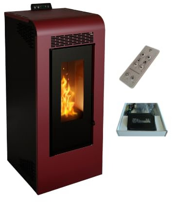 Stufa a Pellet Ventilata Canalizzata Giulia 10 Bordeaux 10,26 KW 4 Stelle 100 m2 riscaldabili (Stufa Canalizzata + Modulo Wifi + Telecomando)