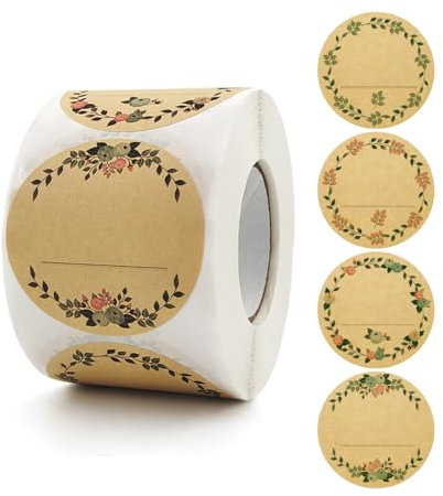 500 Stück Kraftpapier Aufkleber, 5cm Aufkleber Etiketten Rund Selbstklebend für Marmeladen gläsergewürz, Backen, Geschenktüten, Flaschen, Küche Umschlag, Hochzeit