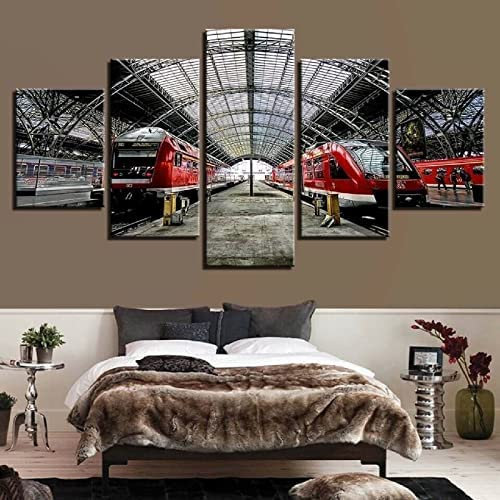5 Teilig Bilder Wandbild Leinwandbild Bahnhof 100×55 Cm Moderne Wohnzimmer Wanddekoration Deko Kunstdruck-Wanddekoration Design Wand Bild -1J6Z+E0T