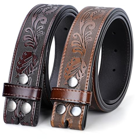 SANSTHS 2 Pack Western Gürtel für Herren und Damen Ohne Schnalle - Cowboy Leder Riemen für Jeans, Kaffee & Braun