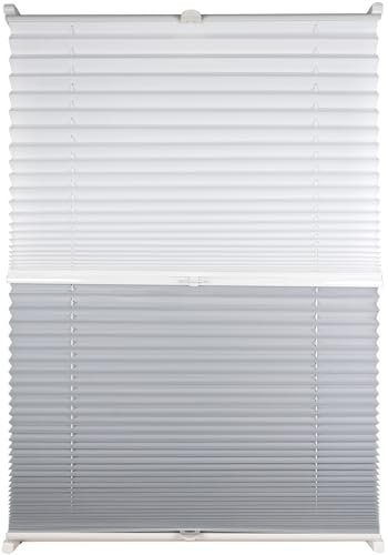 Sunlusso Thermo Plissee ohne Bohren Verdunkelung - 60 x 140 cm, Weiß & Grau (Blackout) - 2-in-1 Plissee Day & Night - Blickdicht & lichtundurchlässig - Thermoplissee, Verdunklungsplissee