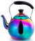 Whistling Tea Kettle for Stovetop Induction Stainless Steel Tea pot Whistle Kettles Gas Stove Top Fast Boiling Water Modern Rainbow Iridescent Color Mirror Finish 2 Quart