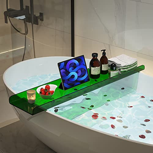 Modern Acrylic Bathtub Tray, Clear Bathtub Rack Waterproof Bathroom Accessories, Wide Shelf Table for Placing Hold Book, Phone, Candle, Wine & Tablet, Women Gifts(80cm, Green)