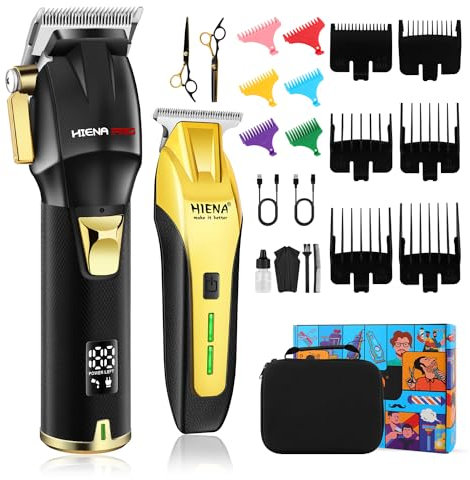 HIENA PRO Haarschneider Profi Haarschneidemaschine für Herren Haarschneider Kit, Professionelles Haarschneide-Set, Haartrimmer Kit, Barttrimmer Akku-Friseur Schwarz Gold