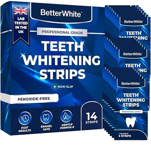 BetterWhite Professional Teeth Whitening Strips 7 Treatments - Enamel Safe - Non-Sensitive Formula - 14 Peroxide-Free Whitening Strips - Dentist Formulated Teeth Whitening Kit