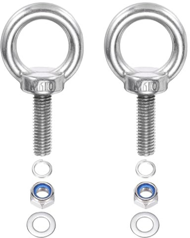 PATIKIL M10 x 40mm Bullone a Spalla Sollevamento, 2pz Acciaio Inossidabile 304 Ring Sollevamento Golfare Filettato con Rondelle Dadi per Appendere Amache Articoli