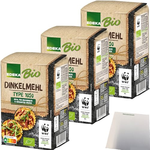 Edeka Bio Dinkelmehl Type 1050 ideal für Mischbrote und herzhaftes Gebäck 3er Pack (3x1kg Packung) + usy Block