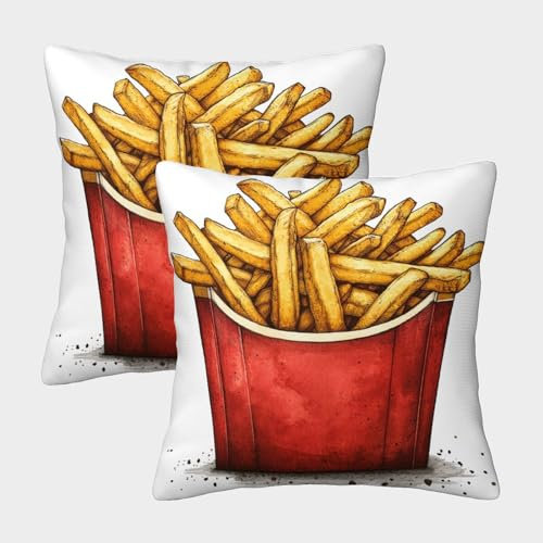 SorEci Fries Kissenbezüge Quadratische Yummy Food Kissenhülle Wurf Kopfkissenbezug Mit Reißverschluß Für Zuhause Und Sofa, Schlafzimmer,2 Stück 45x45cm