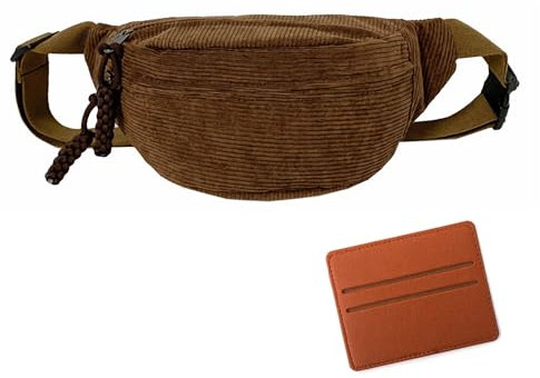 Sac Banane en Velours Côtelé Marron Avec Fermeture Éclair - Pour Sports de Plein Air, Voyage, Course, École, Vélo - Pour Femmes, Garçons