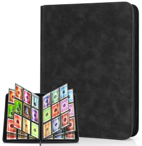Old Canal Álbum de para Cartas, Álbum de Cartas Coleccionista con 9 Bolsillos para 540 Cartas, Card Binder es Adecuado para MTG, TCG, Compatible con Varias Tarjetas de Tamaño Estándar(Negro)