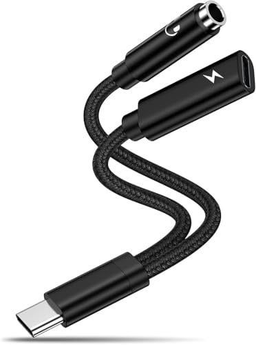 USB C to 3.5mm Jack Headphone and Charger Adapter, 2 in 1 Type C Aux Audio Headphone Adapter with USB C Charging Splitter for Samsung S25/S24/S23/S22/S21/A55/A54/A35/A34/A16/A15, iPhone 16 Series