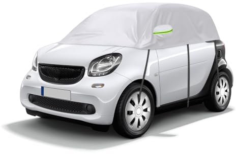 Halbgarage Autoabdeckung Wasserdicht Passend für Smart Fortwo 2006-2025, Atmungsaktiv Autoplane Regen Sonne Schnee Auto Abdeckplane Abdeckung Silber