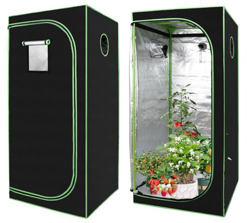 Daromigo Growzelt 80x80x180 cm Grow Tent 600D Oxford Grow Box Lichtdicht und Wasserdicht Pflanzenzelt Growschrank für Homegrowing Indoor-Anbau Luftig Gewächshaus Growroom Schwarz Grün