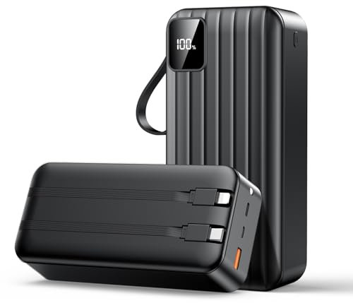 Portable Charger 50000mAh Power Bank with 2 Built-in Cable,22.5W Fast Charging External Battery Pack,LED Display USB-C Portable Cell Phone Charger for iPhone 16/15/14/13 Pro,Android,Samsung Galaxy,Etc