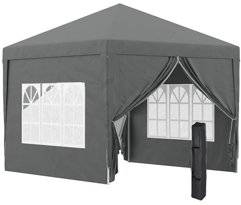 Outsunny Tonnelle de Jardin extérieure Tente de réception Barnum Pop-up Pliant 3 x 3 m 4 parois Amovibles + Sac de Transport Gris