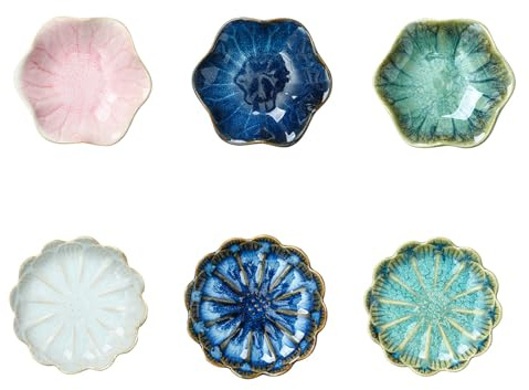 QXXQ 6 Stück Dipschälchen, Dipschalen Blume Form, Keramik Saucenschalen für Sushi, Gewürzschale, Snack Schälche,Saucenschälchen, Für Snacks, Vorspeisen, Früchte(11 cm)