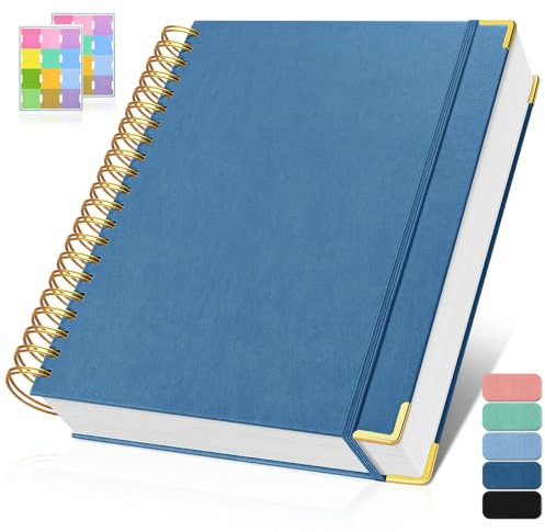 Notizblock A5 Kariert, Spiralblock Notizbuch mit 300 Seiten, 100GSMblock kariert, Hardcover Leder Spiralbindung Notebook für Frauen und Männer,Großes Notizbücher für Arbeit Büro Schule, 14 x 21cm