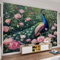 QDJKBL Peacock Mural Vintage Pink Rose Wallpaper Peacock Oil Painting Wallpaper Luxury Floral Colorful Bird Animals Mural for Bedroom Living Room Study Room 150 x 100 cm