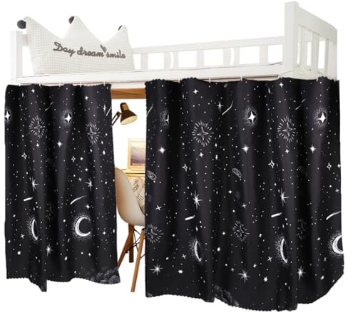 Rideau Occultant pour Lit Mezzanine Rideau Occultants de Lit Superposé Ciel de Lis Moustiquaire Tente de Lits Cabane Mi-Hauteur Couvre-Lits Anti-poussière Anti-Insectes pour Dortoir des Étudiants