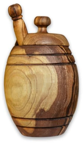 Allgäuer Hiking Beekeeping Honey Spoon & Honey Pot Made of Real Olive Wood I Traditional Production I Fine-Aromatic I Natural and High Quality I Healthy