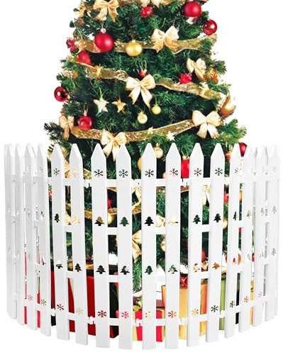 Weihnachtsbaumumzäunung Upgrade Version 60cm Extra Hoch - Premium Weiß mit Schneeflocken Design 24 Stück Set für Tannenbaum Schutz Kinder Haustiere - Dekorative Weihnachtszaun Deko