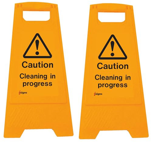 iSigns Floor Signs (Caution Cleaning in Progress) Free-Standing Danger Sign for Factories, Warehouses and More, A-Frame Site Safety Sign, 300x575mm Caution Sign (Pack of 2)