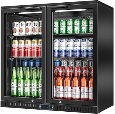 Rockit 220L Back Bar Fridge with Double Glass Door, Commercial Back Bar Drinks Cooler with LED Light for Bar, Home, Shop