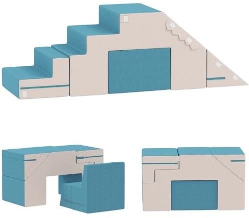 AIYAPLAY Kinder Schaumstoff Bausteine 2er Set Softbausteine Riesenbausteine Großbausteine mit Samtoptik Klettern Bauklötze Bausteinset Beige+Blau