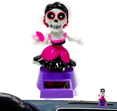 Uhngw Halloween Autodeko,Gotische Totenkopf Dekoration für | Solarbetriebene Wackelkopf Figur Deko Für Auto Zuhause Computer