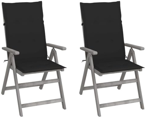 Mandloder Verstellbare Gartenstühle 2 STK. mit Auflagen Massivholz Akazie Holz, grau lackiert, 5-Fach verstellbar Hochlehner für Garten Terrasse Outdoor, bis 110 kg, komfortable Gartenmöbel Set